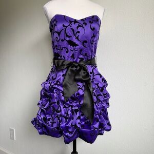 Ruby Rox Y2K Dark Fairy Purple Satin and Black Velvet Bubble Party Mini Dress 7